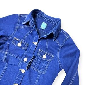 Montero Jeans Women's Denim Jean Jacket Dark Wash Blue Gold Button Western Small